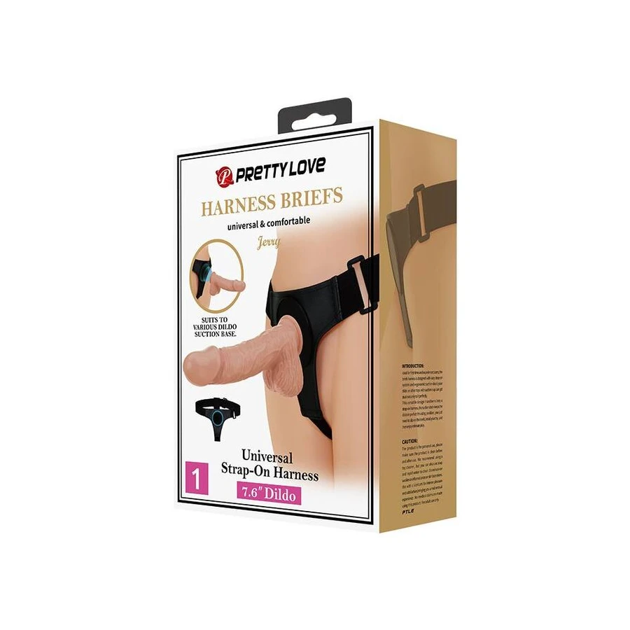 Pretty Love - HARNESS BRIEFS UNIVERSAL HARNESS WITH DILDO JERRY 21.8 CM NATURAL